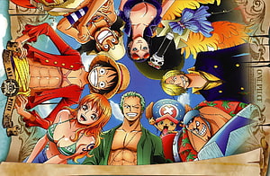 One Piece Straw Hat Pirates Crew Group Portrait Anime Illustration HD wallpaper