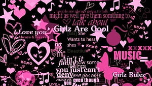 Pink and Black Girly Aesthetic Wallpaper with Hearts, Stars, and Motivational Quotes HD wallpaper