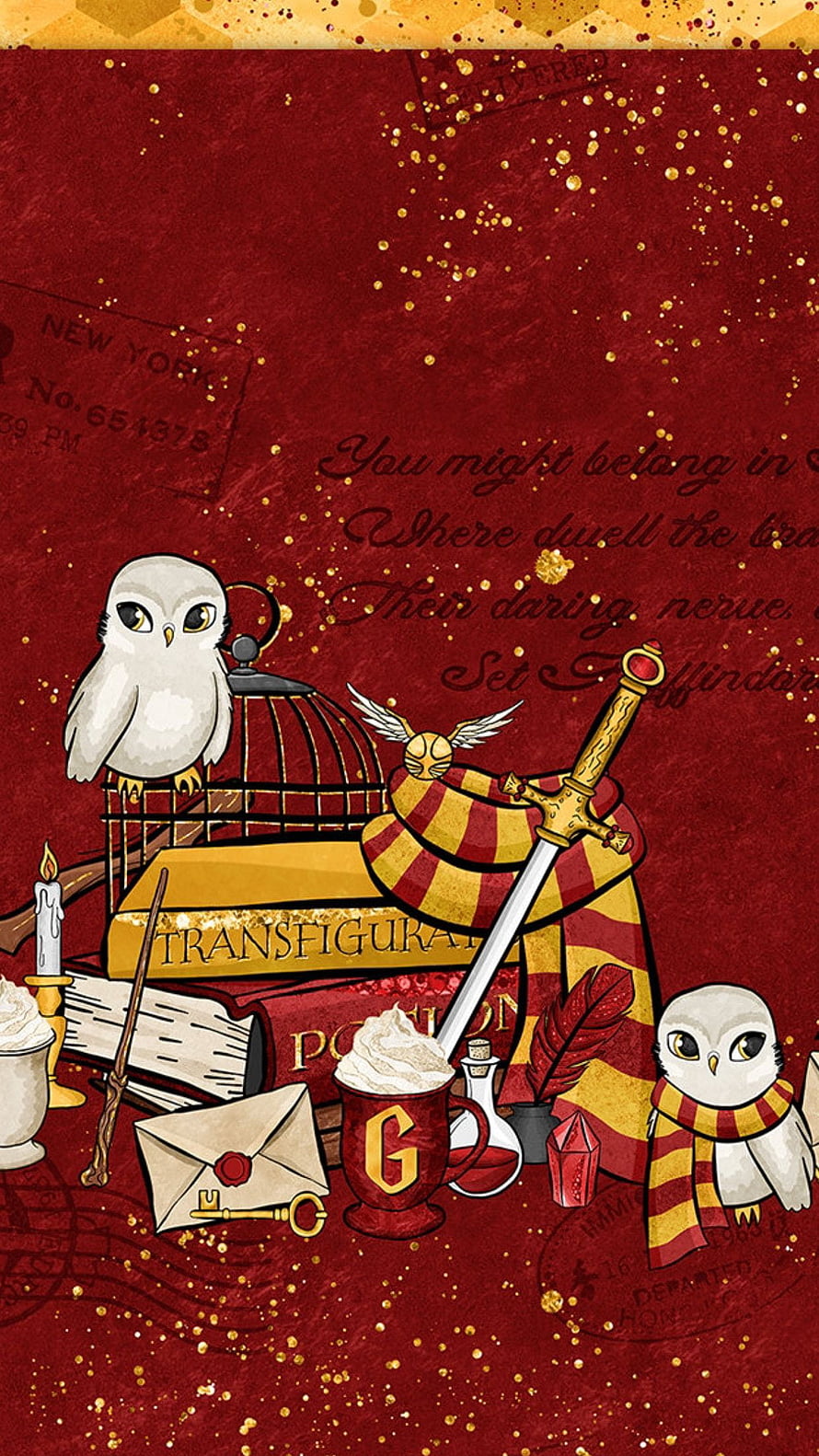 Gryffindor House Harry Potter Owl and Sword Illustration HD phone wallpaper