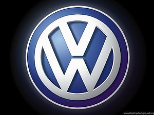 Volkswagen Emblem with Metallic Chrome Finish on Dark Blue Gradient Background HD wallpaper