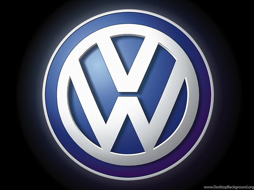 Volkswagen Emblem with Metallic Chrome Finish on Dark Blue Gradient Background HD wallpaper