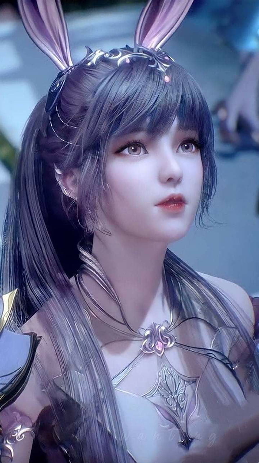 Xiao Wu 3D Character Portrait with Rabbit Ears and Ornate Fantasy Jewelry HD phone wallpaper
