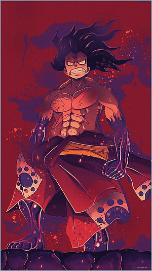 Monkey D. Luffy Gear 5 Anime Illustration with Fiery Red Background HD phone wallpaper