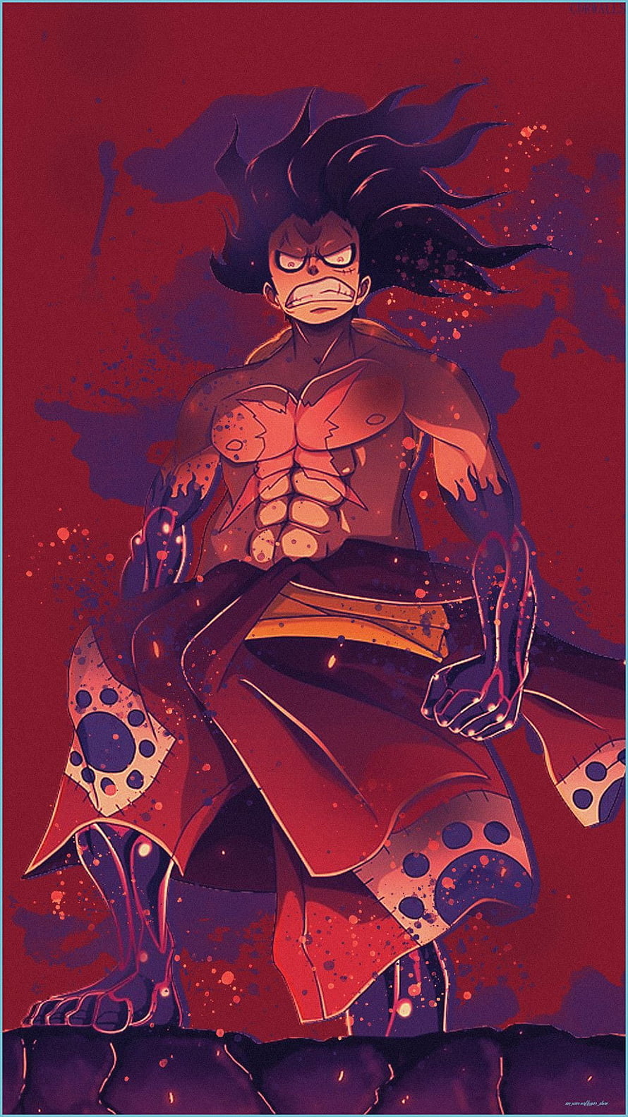 Monkey D. Luffy Gear 5 Anime Illustration with Fiery Red Background HD phone wallpaper