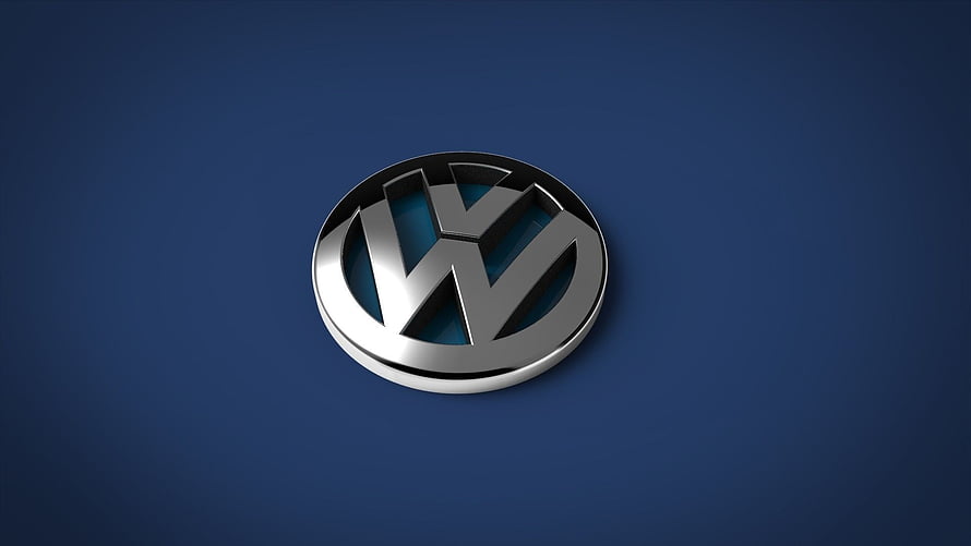 Volkswagen Chrome Emblem on Deep Blue Background HD wallpaper