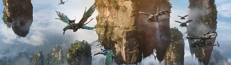 Avatar Flight of Wayfarers: Banshee and Rotor Bikes Soaring Through Floating Mountains HD wallpaper
