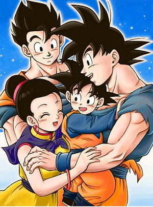 Dragon Ball Z Goku Family Group Hug Illustration HD phone wallpaper