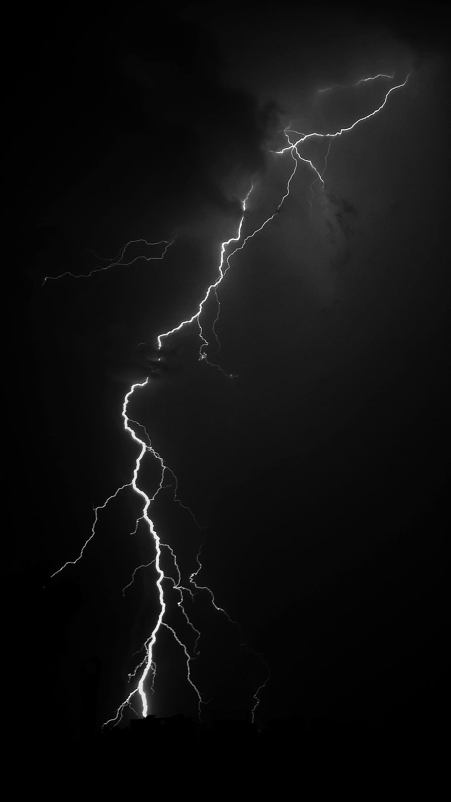 Dramatic Lightning Strike Illuminating Dark Stormy Night Sky HD phone wallpaper