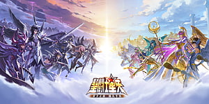 Saint Seiya Awakening Mobile Game Key Art Featuring Clashing Warrior Factions HD wallpaper