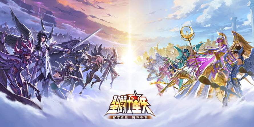 Saint Seiya Awakening Mobile Game Key Art Featuring Clashing Warrior Factions HD wallpaper