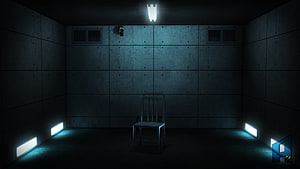 Dark Concrete Interrogation Room with Single Chair and Fluorescent Lighting HD wallpaper
