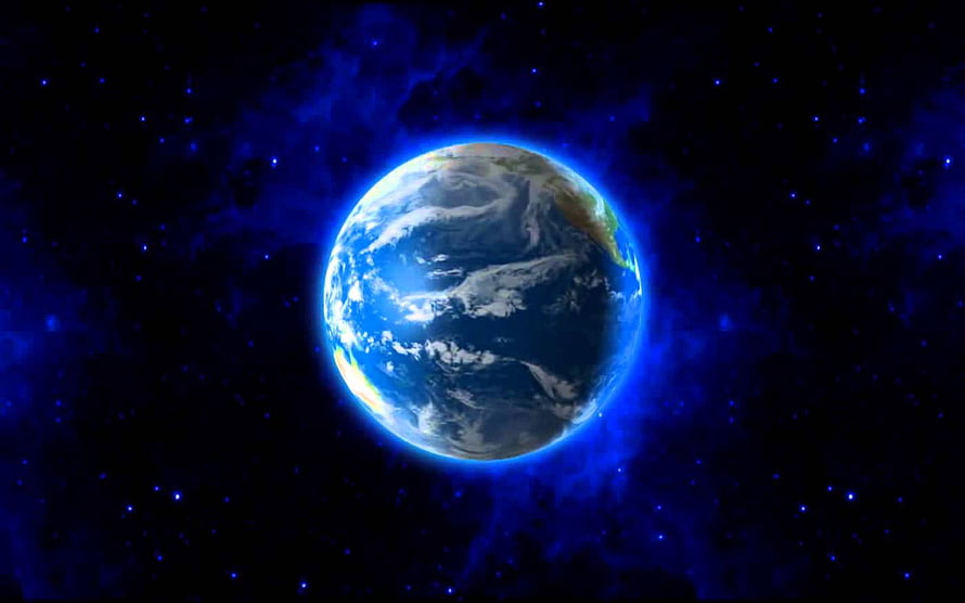 Earth From Space: Blue Planet with Glowing Atmosphere Against Deep Space Nebula HD wallpaper