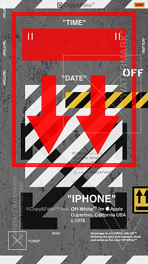 Off-White iPhone Wallpaper with Red Arrows and Industrial Design Elements HD phone wallpaper