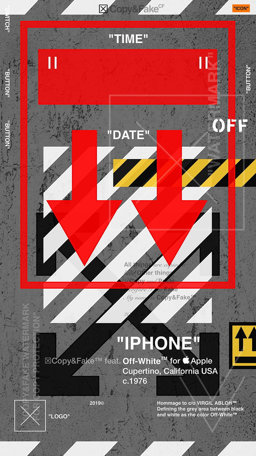 Off-White iPhone Wallpaper with Red Arrows and Industrial Design Elements HD phone wallpaper
