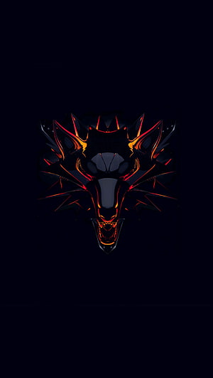 Glowing Red and Orange Dragon Head on Dark Background Minimalist Fantasy Art HD phone wallpaper