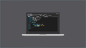 Minimalist Laptop Illustration Displaying Colorful Code Editor Interface on Dark Background HD wallpaper