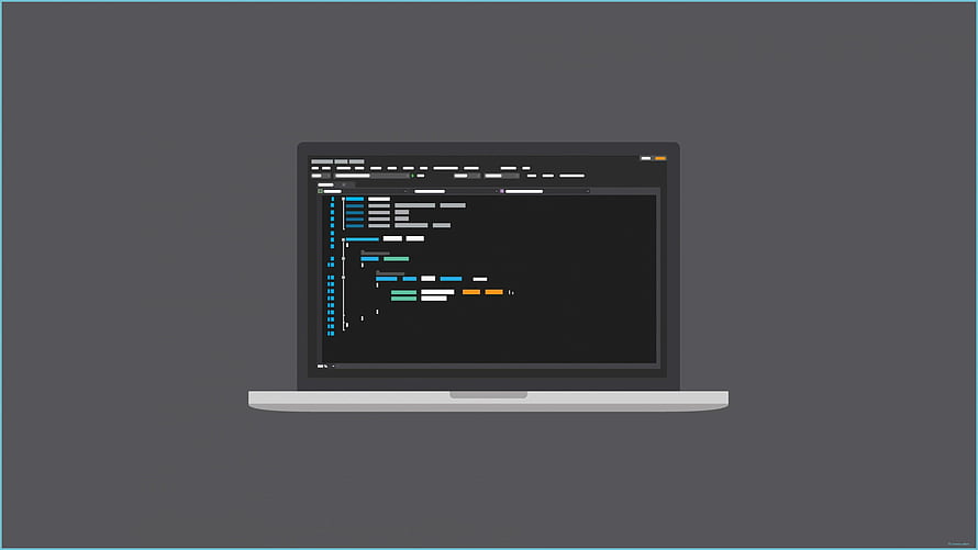 Minimalist Laptop Illustration Displaying Colorful Code Editor Interface on Dark Background HD wallpaper