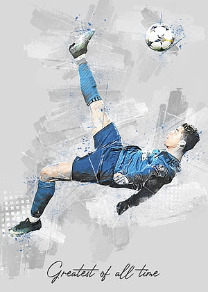 Cristiano Ronaldo Bicycle Kick Digital Art with Blue Jersey and Dynamic Action Pose HD phone wallpaper