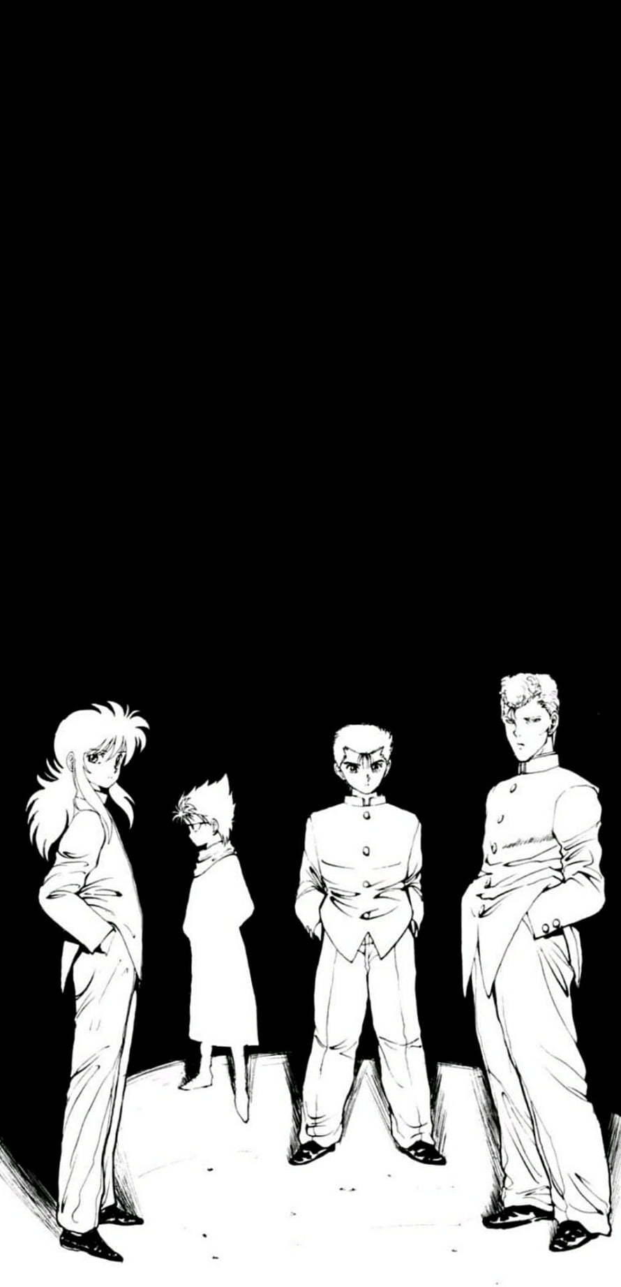 Yu Yu Hakusho Four Main Characters Standing in Black and White Manga Art HD phone wallpaper