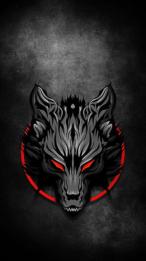 Aggressive Wolf Head Digital Art with Glowing Red Eyes and Tribal Geometric Patterns HD phone wallpaper