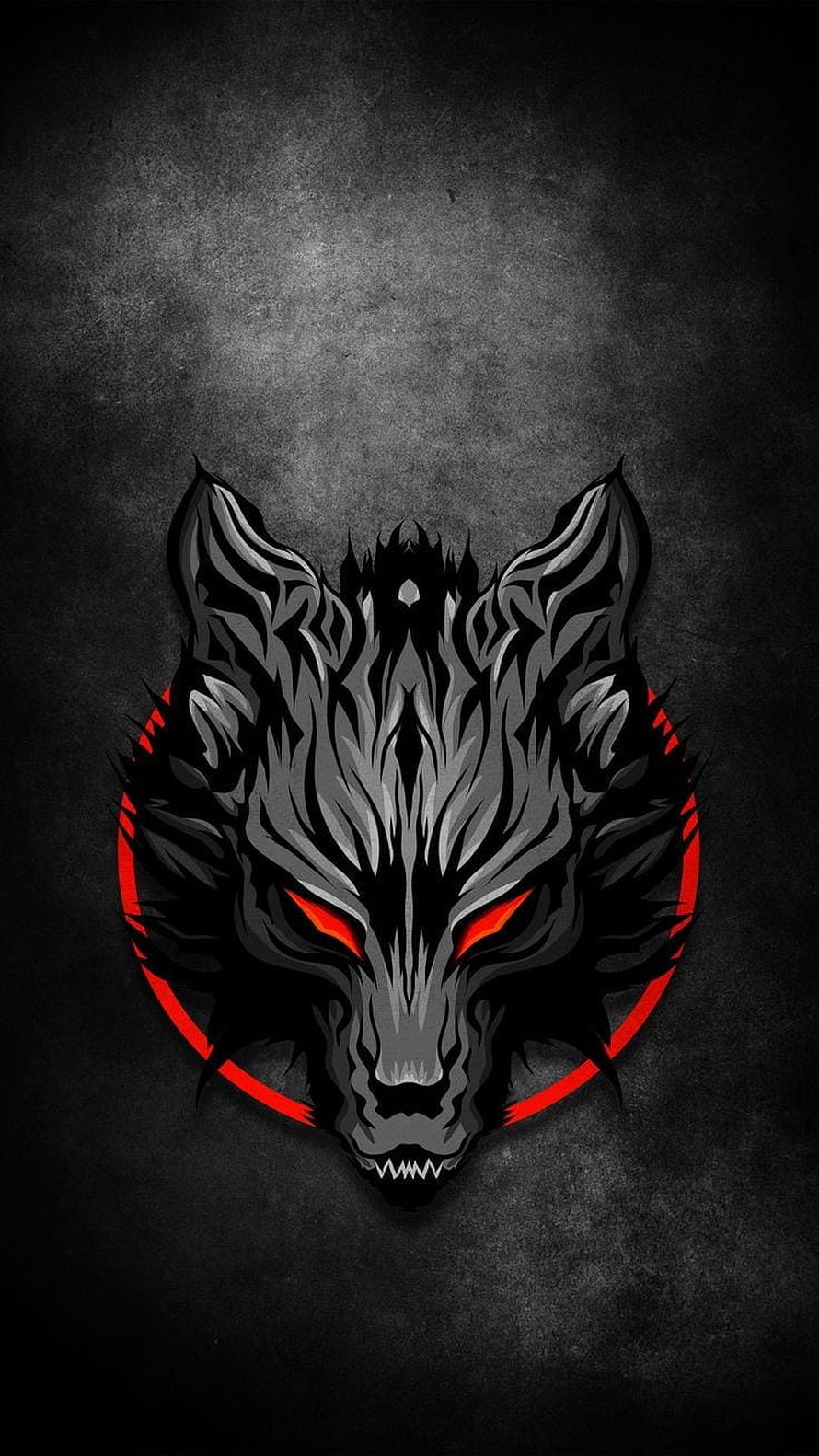 Aggressive Wolf Head Digital Art with Glowing Red Eyes and Tribal Geometric Patterns HD phone wallpaper