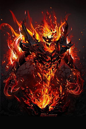 Shadow Fiend from Dota 2 as a fiery armored demon engulfed in flames and embers HD phone wallpaper
