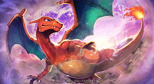 Charizard Soaring Through Vibrant Clouds With Fiery Breath HD wallpaper