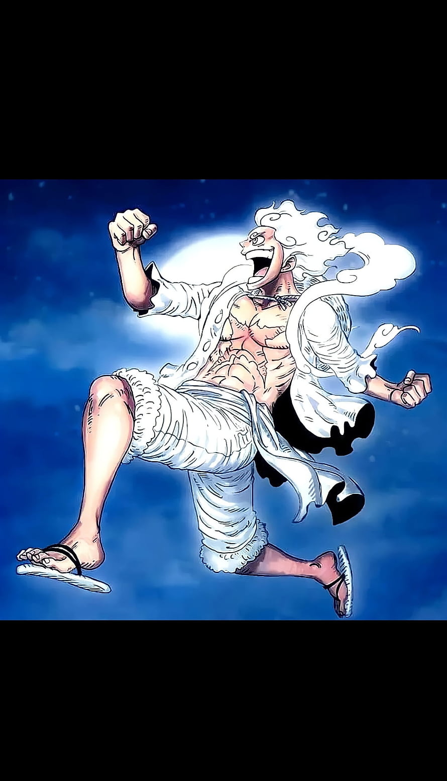 Monkey D. Luffy Gear 5 Nika Form Leaping Through Night Sky HD phone wallpaper