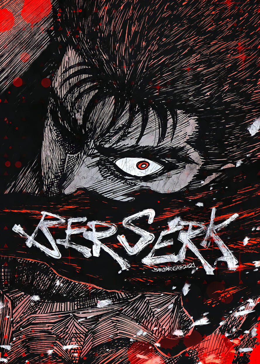 Berserk Guts Intense Red and Black Manga Style Illustration HD phone wallpaper
