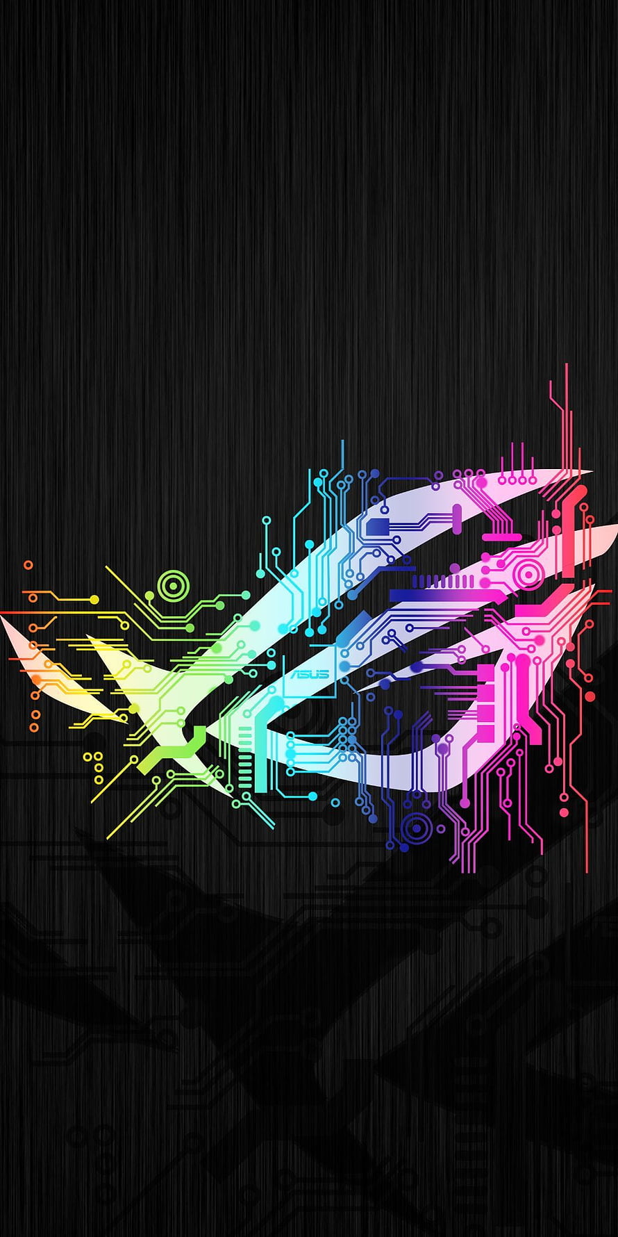 Asus ROG Circuit Board Logo with Neon RGB Gradient on Dark Background HD phone wallpaper