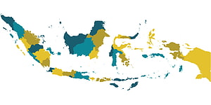 Stylized Indonesia Map with Teal and Gold Provinces on White Background HD wallpaper