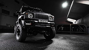Black Bison Suzuki Jimny Off-Road SUV in Dark Industrial Setting HD wallpaper