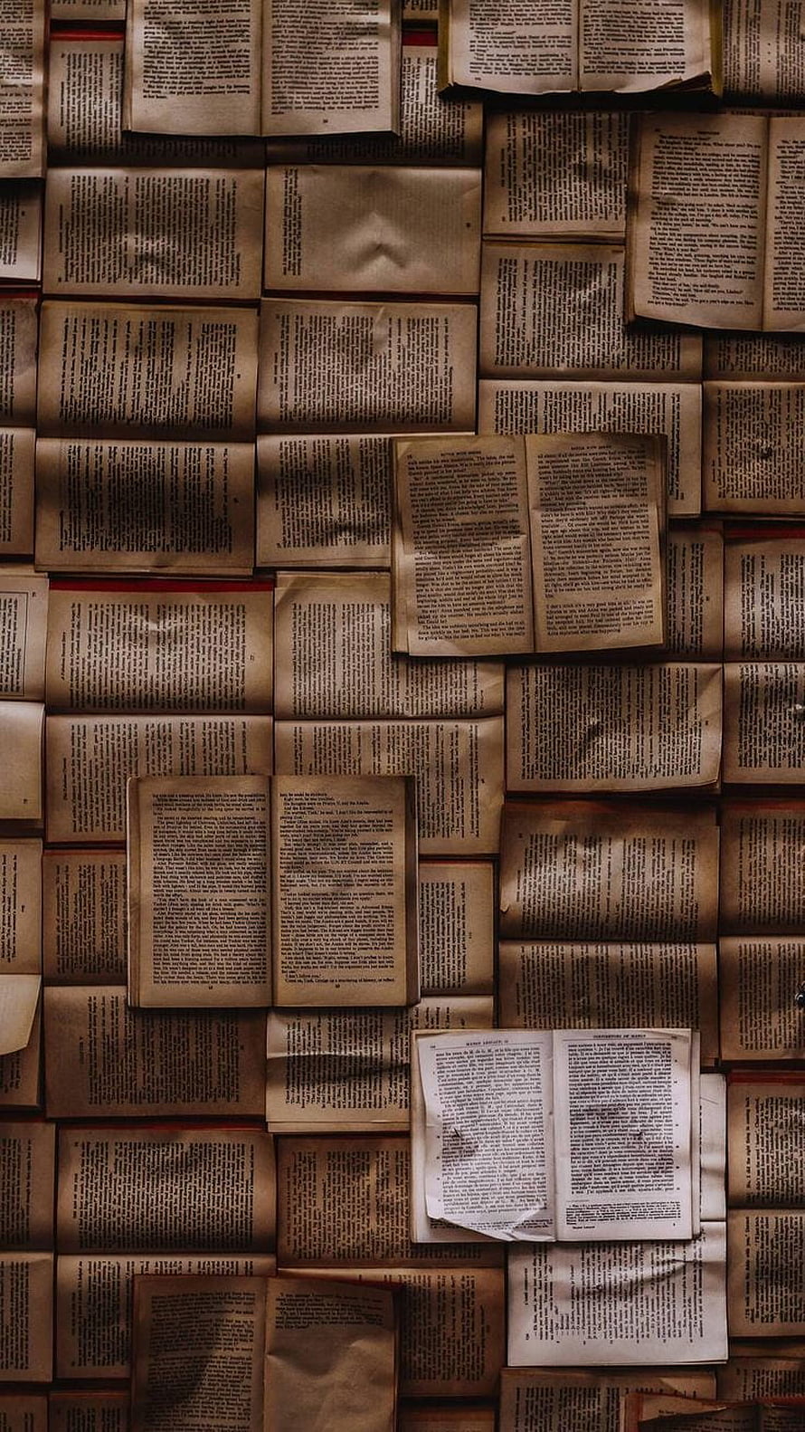 Vintage Open Books Wall Texture with Aged Paper and Dense Text HD phone wallpaper