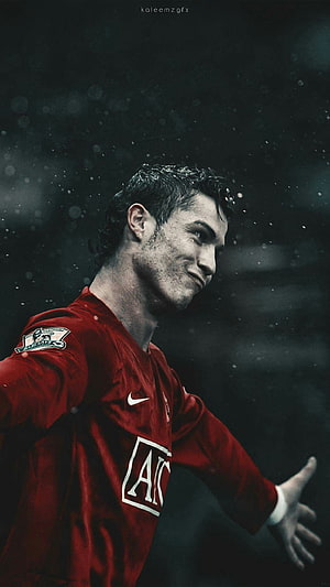 Cristiano Ronaldo in Manchester United Red Kit with AIG Sponsor HD phone wallpaper