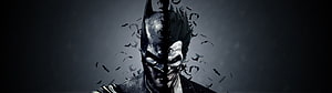 Batman and Joker Split Face Portrait with Flying Bats in Dark Cinematic Style HD wallpaper
