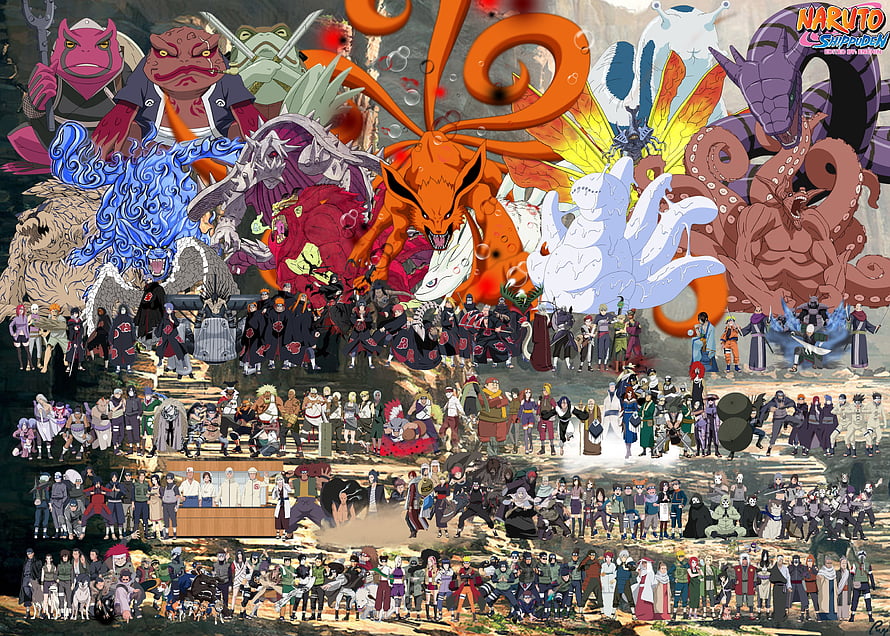 Naruto Shippuden Complete Character Roster and Tailed Beasts Anime Wallpaper HD wallpaper