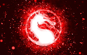 Mortal Kombat Dragon Emblem Glowing in Crimson Particle Explosion HD wallpaper
