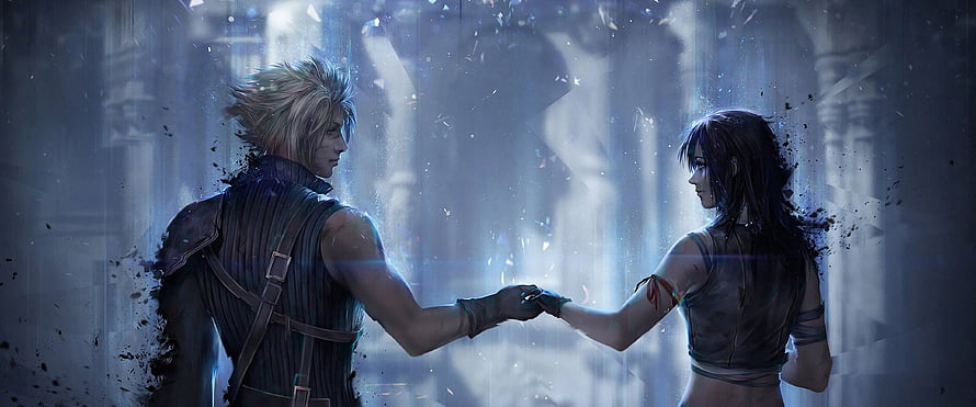 Cloud and Tifa Reaching for Each Other in Final Fantasy VII Remake HD wallpaper