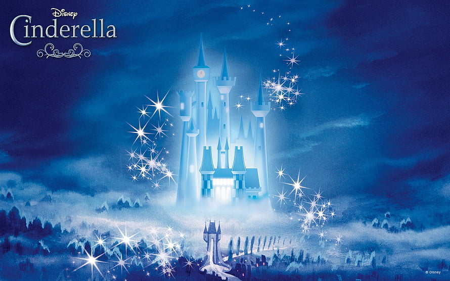 Disney Cinderella Castle Glowing in a Magical Night Sky with Sparkling Stars and Mist HD wallpaper