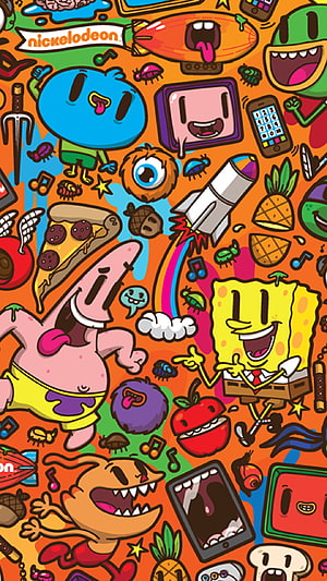 Nickelodeon SpongeBob Patrick Star Cartoon Doodle Wallpaper HD phone wallpaper