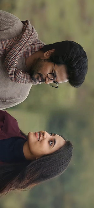 Romantic Tamil Movie Couple Portrait with Glasses and Plaid Scarf HD phone wallpaper