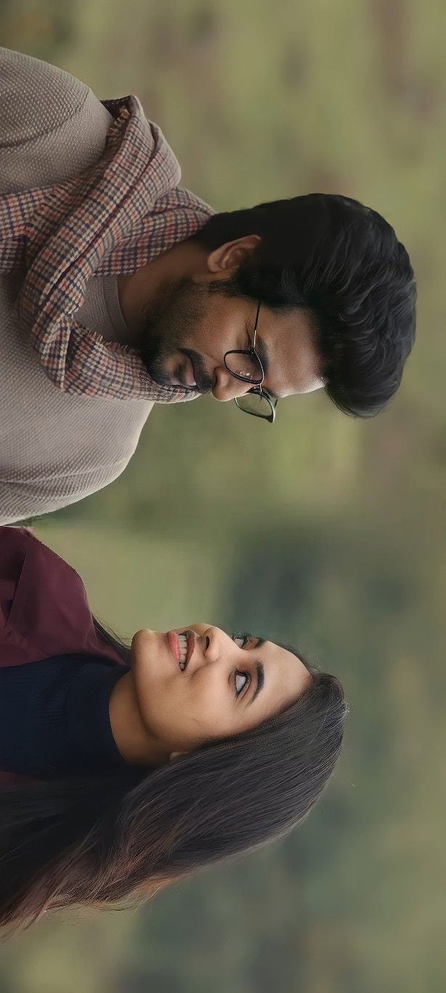 Romantic Tamil Movie Couple Portrait with Glasses and Plaid Scarf HD phone wallpaper