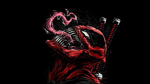 Venom Symbiote Portrait With Dual Katana Swords In Dark Red Ink Style HD wallpaper