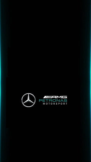 Mercedes AMG Petronas Motorsport Logo on Black Background with Teal Neon Accents HD phone wallpaper