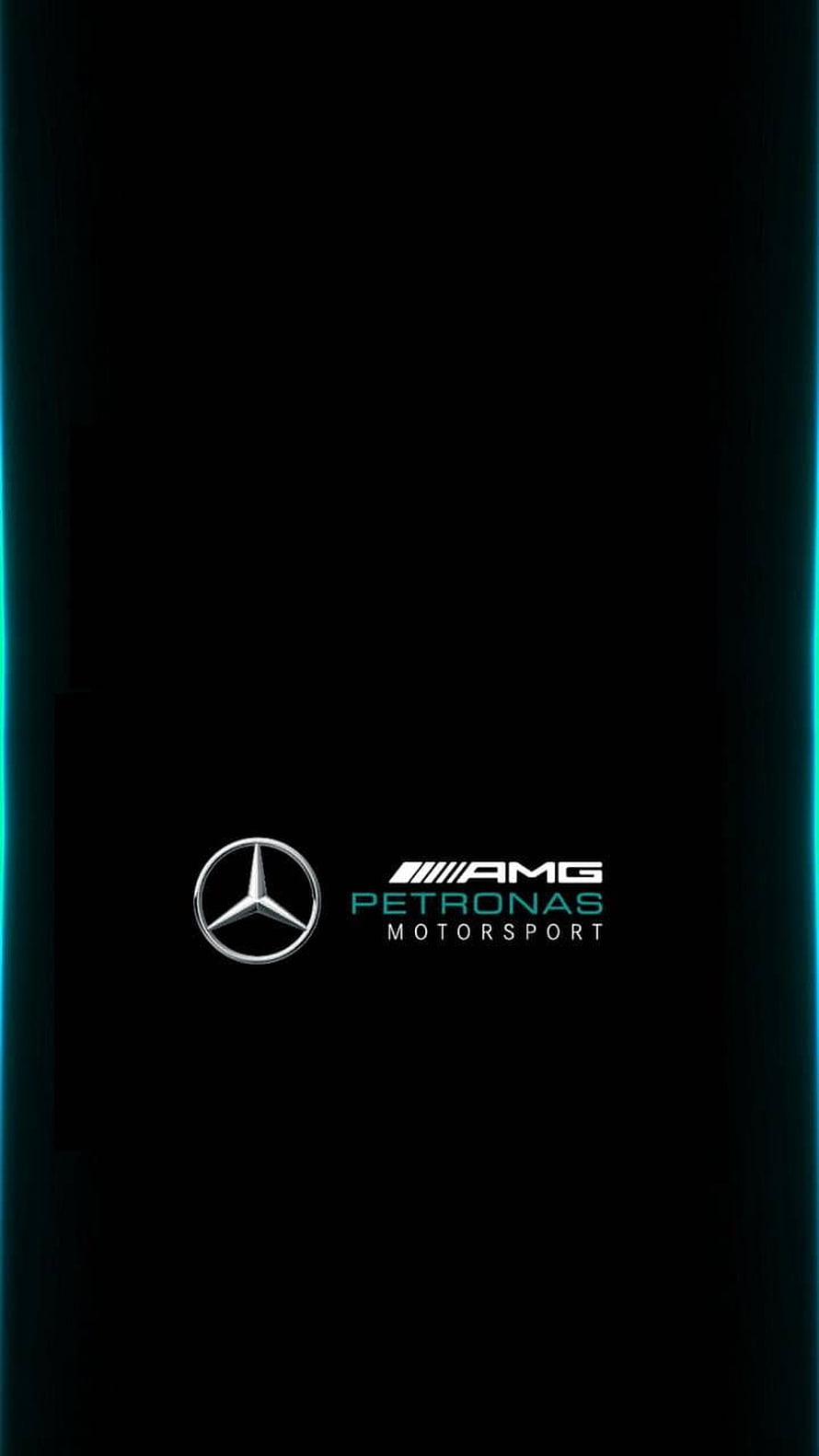 Mercedes AMG Petronas Motorsport Logo on Black Background with Teal Neon Accents HD phone wallpaper