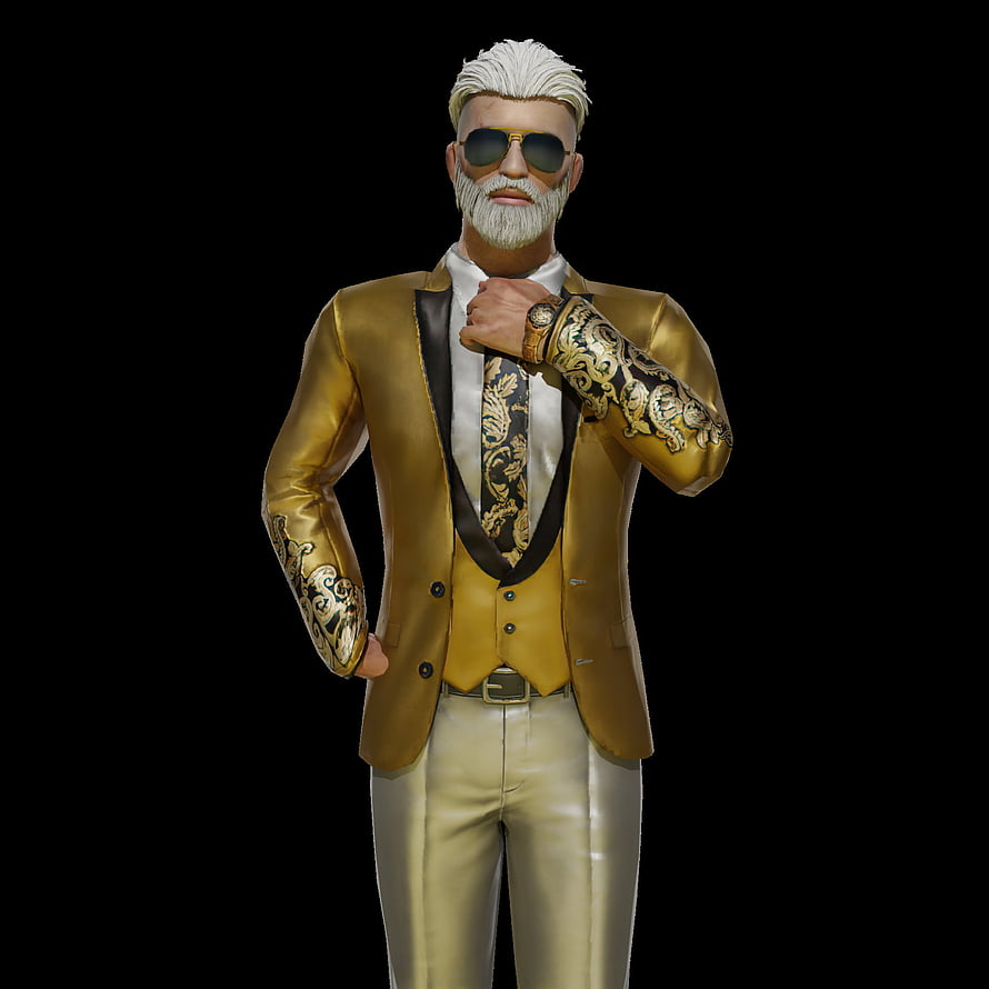 PUBG Mobile Character in Gold Baroque Suit with Sunglasses and White Beard HD phone wallpaper