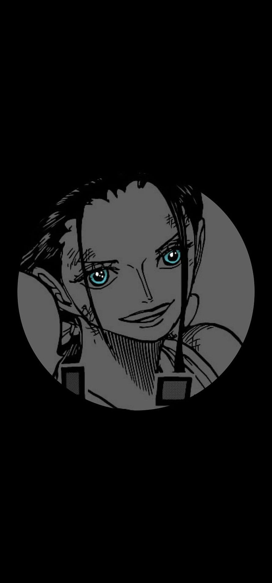 Nico Robin One Piece Anime Portrait with Blue Eyes on Black Background HD phone wallpaper