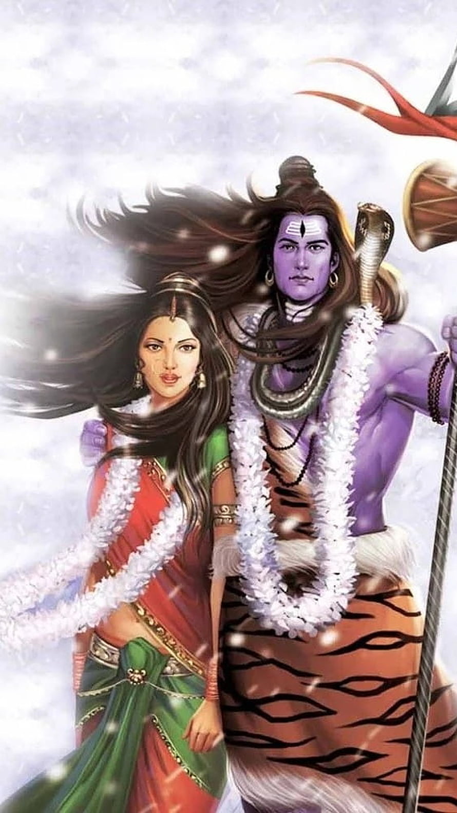 Lord Shiva and Goddess Parvati in Snowy Landscape Digital Art HD phone wallpaper