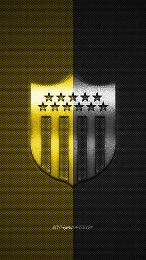 Peñarol Club Atlético Shield Emblem in Gold and Silver Carbon Fiber Design HD phone wallpaper