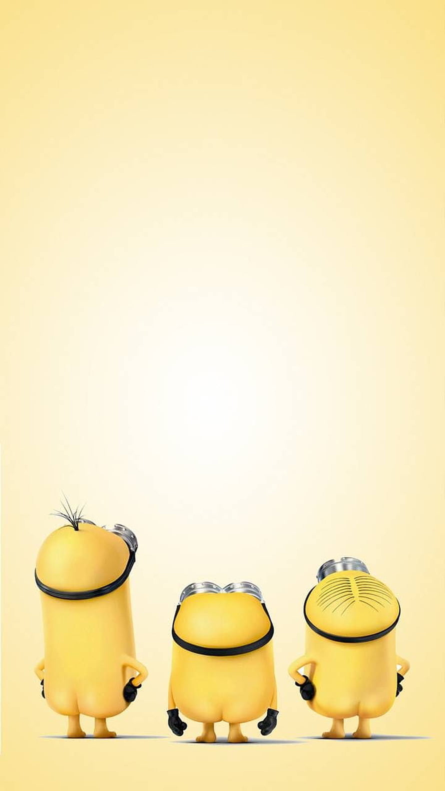 Three Minions Standing With Hands On Hips Against Soft Yellow Gradient Background HD phone wallpaper